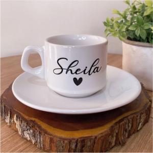 Caneca Personalizada com pires Porcelana 96x150mm 2 Cores Sublimação  