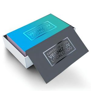 Cartão de visita Couchê 300g 9x5cm 4x4 Laminação Fosca e Verniz Localizado F/V Corte Reto 